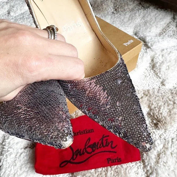 Christian louboutin sequin DECOLTISSIMO 100 SILVER PAILLETTES pointed toe heel - Picture 10 of 14